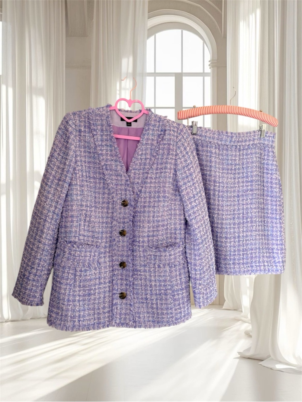 Ann Taylor Purple Tweed Skirt Suit Size XS/S